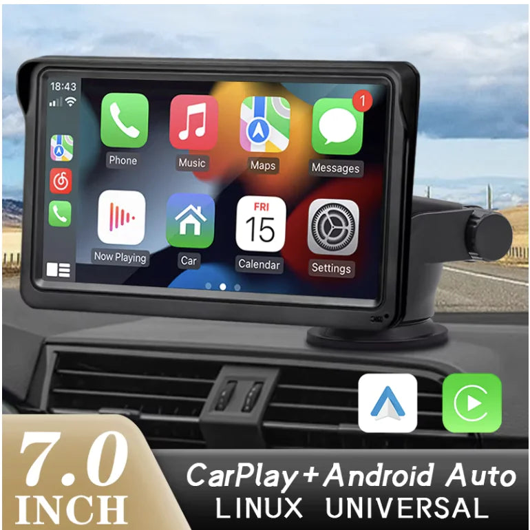 7-Inch Car Display with Wireless CarPlayand Android Auto Support
