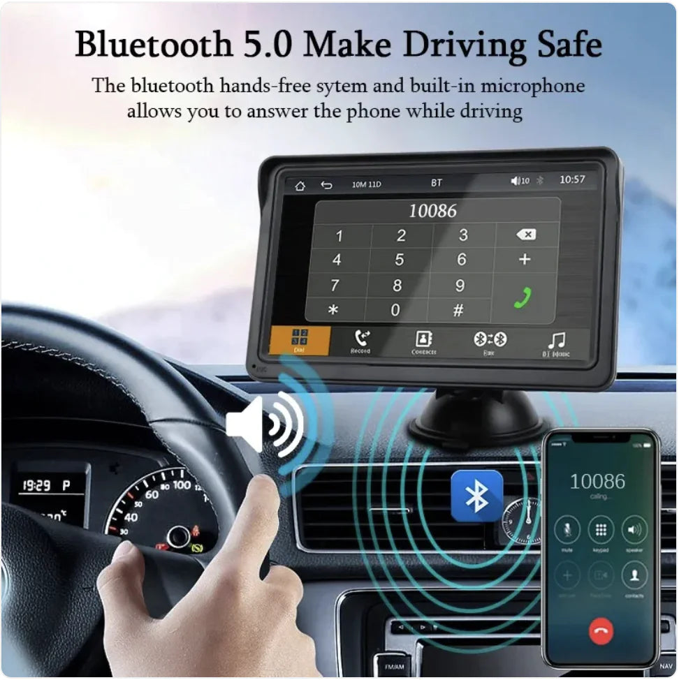 7-Inch Car Display with Wireless CarPlayand Android Auto Support